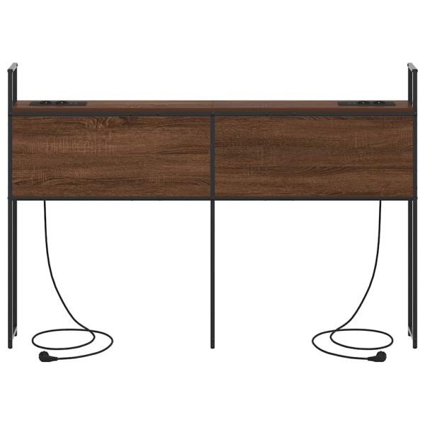 Табла за легло за съхранение с зарядна станция Кафяв дъб 140 cm