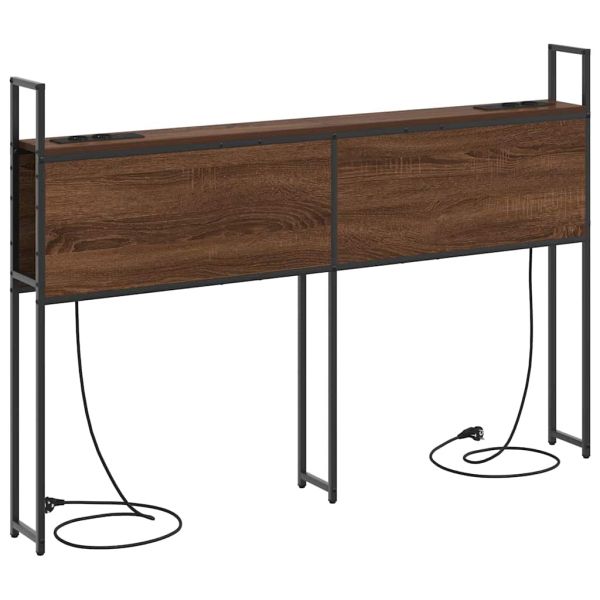 Табла за легло за съхранение с зарядна станция Кафяв дъб 140 cm