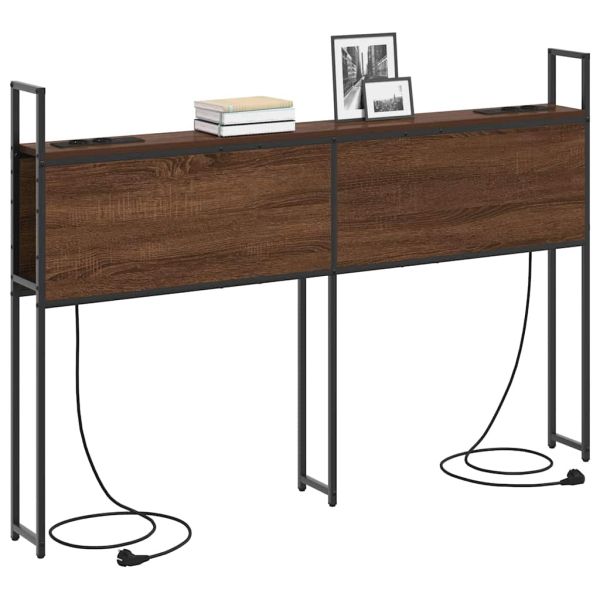 Табла за легло за съхранение с зарядна станция Кафяв дъб 160 cm