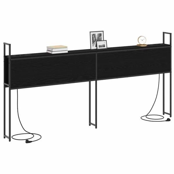 Табла за легло за съхранение с зарядна станция Черен дъб 180 cm