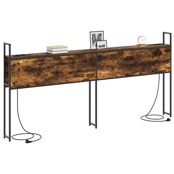 Табла за легло за съхранение с зарядна станция Опушен дъб