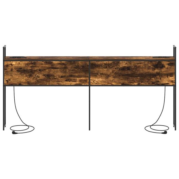 Табла за легло за съхранение с зарядна станция Опушен дъб