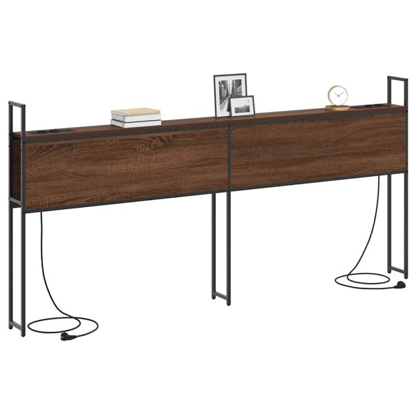 Табла за легло за съхранение с зарядна станция Кафяв дъб 180 cm