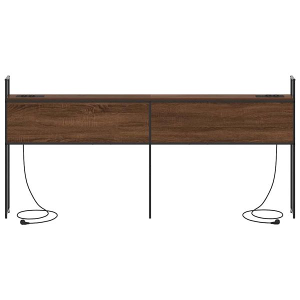 Табла за легло за съхранение с зарядна станция Кафяв дъб 180 cm