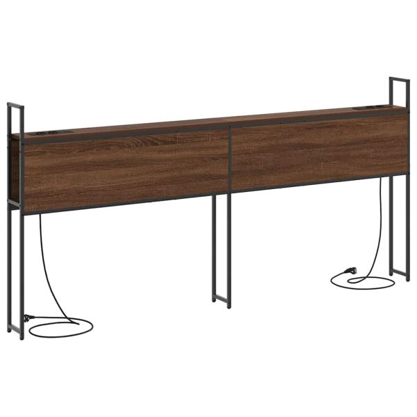 Табла за легло за съхранение с зарядна станция Кафяв дъб 180 cm