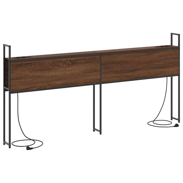 Табла за легло за съхранение с зарядна станция Кафяв дъб 200 cm