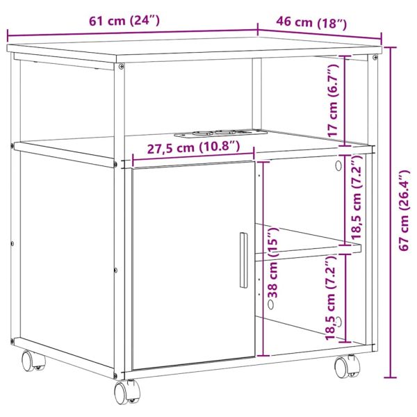 Офис кабинет с зарядна станция Черен дъб 61 x 46 x 67 см