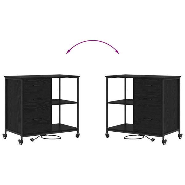 Офис шкаф с колело Черен дъб 76 x 41 x 72 см Инженерно дърво