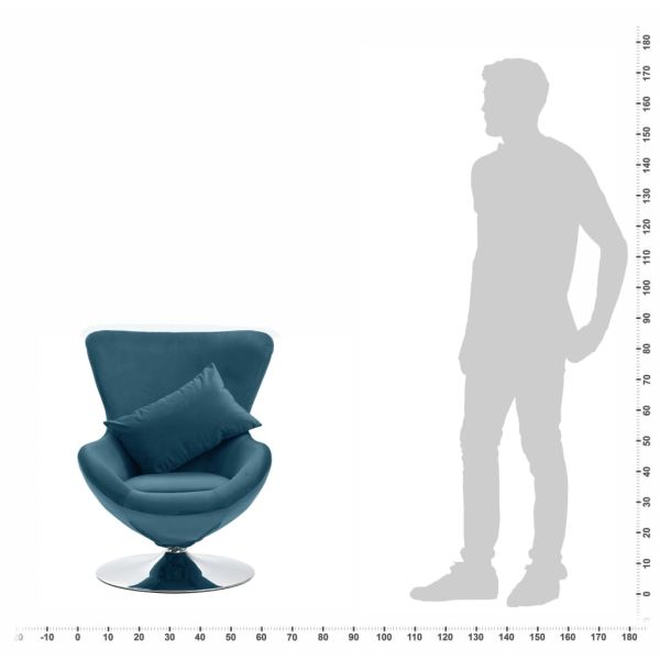 Фотьойл с яйцевидна форма и възглавница, синьо кадифе