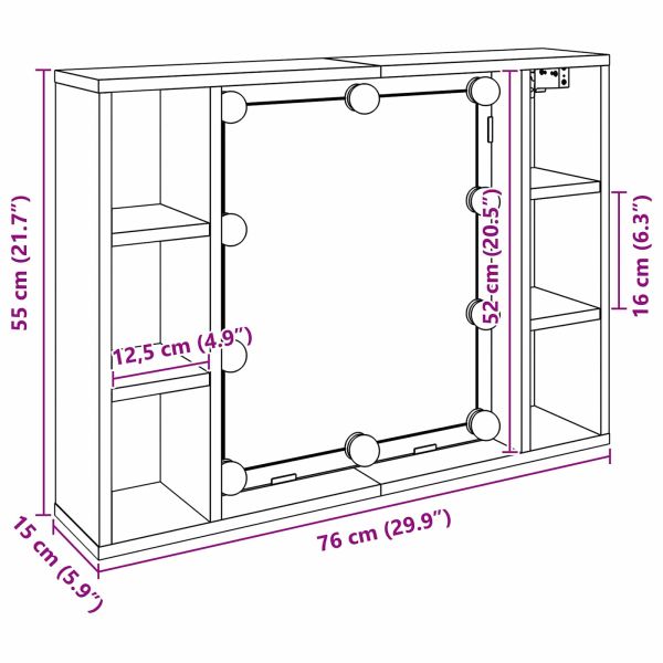 Шкаф с огледало Черния дъб 76 x 15 x 55 см Инженерно дърво