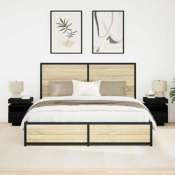 Нощно шкафче 2 pcs Черен дъб 40 x 39 x 48.5 см Инженерно дърво