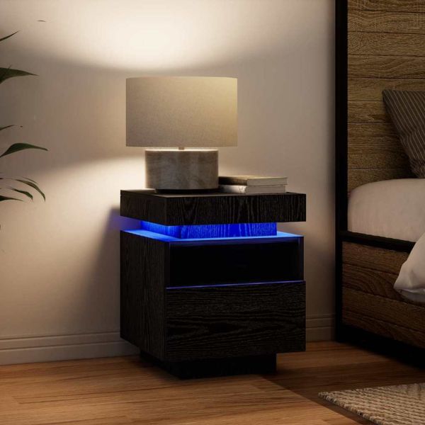 Нощно шкафче 2 pcs Черен дъб 40 x 39 x 48.5 см Инженерно дърво