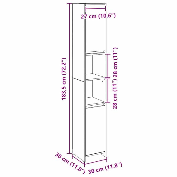Шкаф за баня Черния дъб 30 x 30 x 183,5 см Инженерно дърво