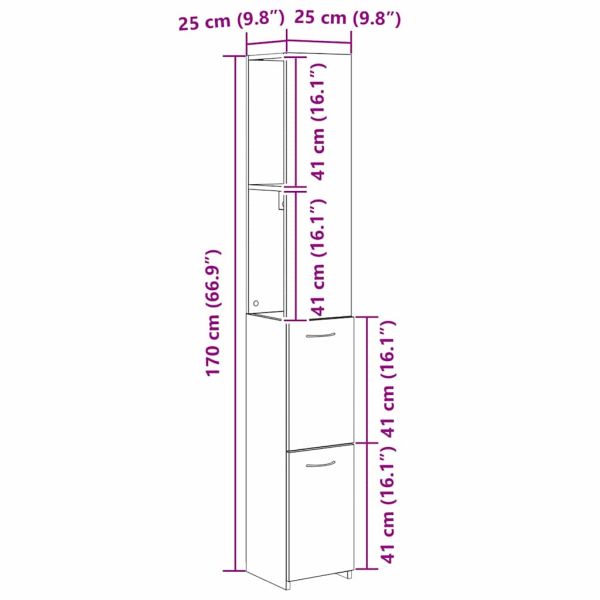 Шкаф за баня с рафт Черния дъб 25 x 25 x 170 см Инженерно дърво