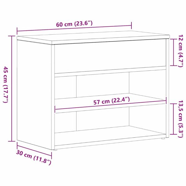 Пейка за обувки Черния дъб 60 x 30 x 45 cm Инженерно дърво