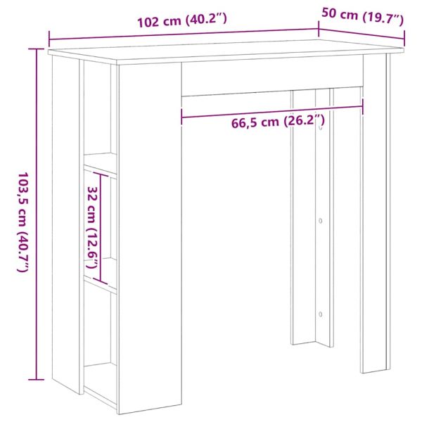 Бар маса с рафт Черния дъб 102 x 50 x 103,5 см Инженерно дърво