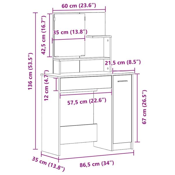 Тоалетка с рафт Черния дъб 86,5 x 35 x 136 cm Инженерно дърво