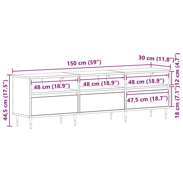 ТВ шкаф Черния дъб 150 x 30 x 44,5 см Инженерно дърво