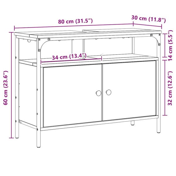 Шкаф за мивка в баня Кафяво 80 x 30 x 60 cm Инженерно дърво