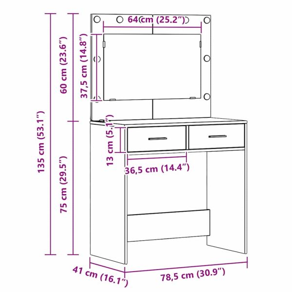 Тоалетка Бетонно сиво 78.5 x 41 x 135 см Инженерно дърво