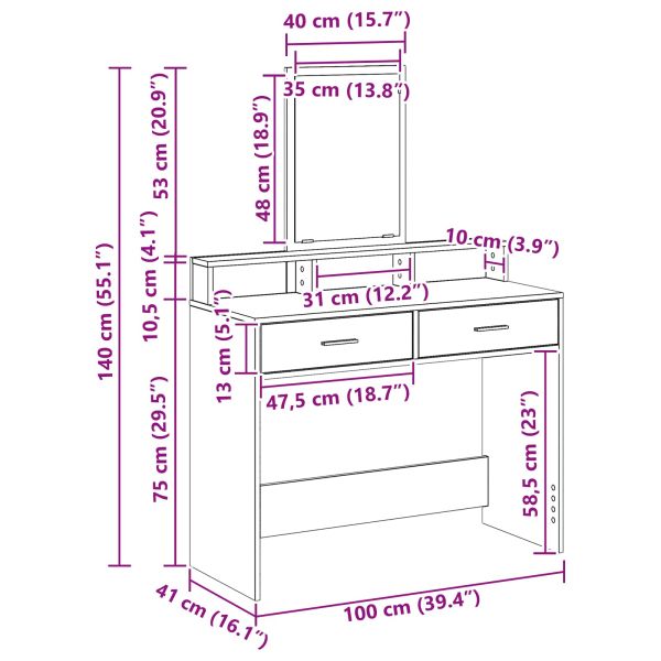 Тоалетка Циментено сиво 100 x 41 x 140 см Инженерно дърво