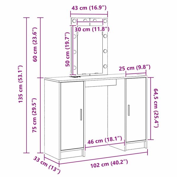 Тоалетка със съхранение Сив 102 x 33 x 135 см Инженерно дърво