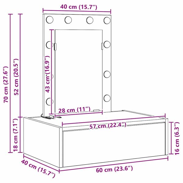 Тоалетка с чекмедже Бяло 60 x 40 x 70 см Инженерно дърво
