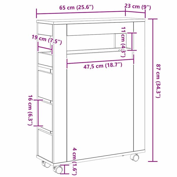 Комплект мебели за баня с колело Черния дъб 65 x 23 x 87 см