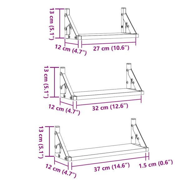 Стенен рафт Монтиране на стена със съхранение 3 pcs Черния дъб
