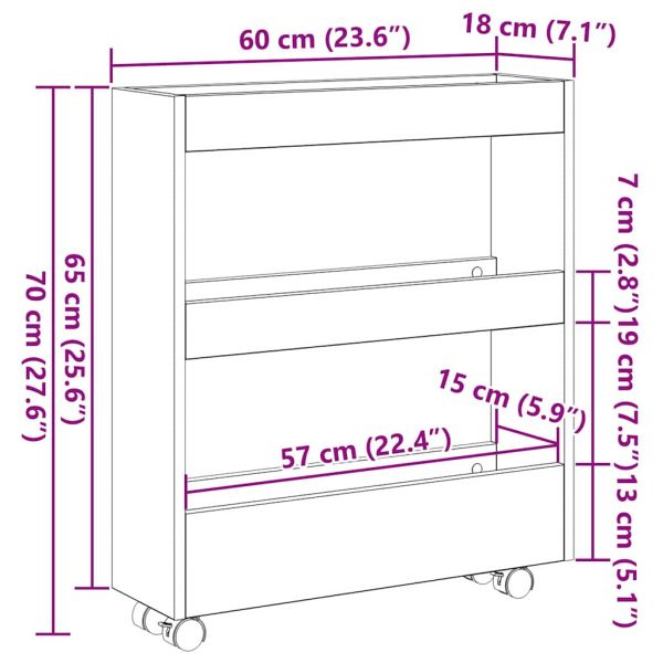 Тесен Тролей за Съхранение Черния дъб 60 x 18 x 70 см