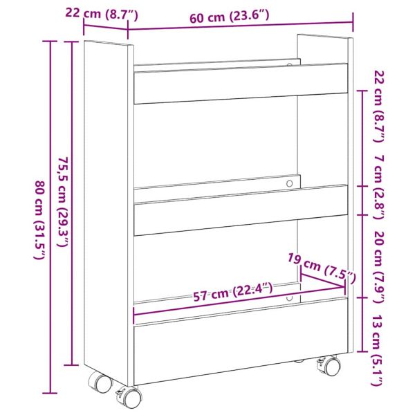 Тесен Тролей за Съхранение Черния дъб 60 x 22 x 80 см