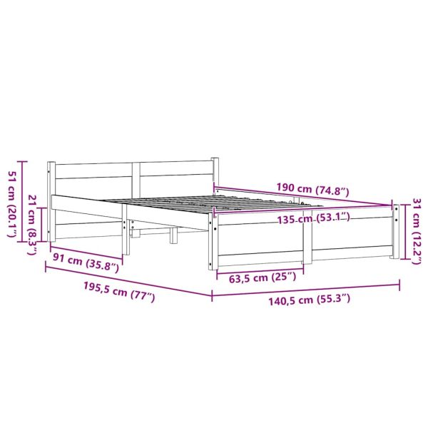 Рамка за легло Кафяво с восъчно покритие 205.5 x 95.5 x 51 см