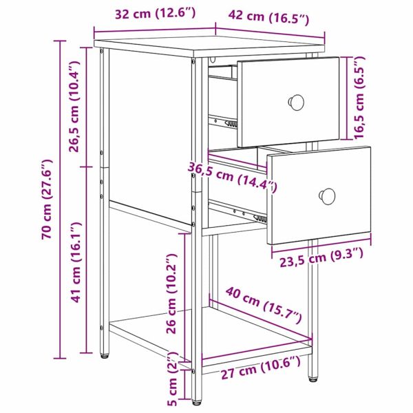 Нощен шкаф с чекмедже Черен дъб 32 x 42 x 70 см Инженерно дърво