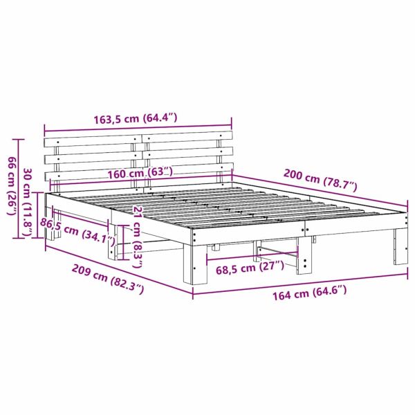 Рамка за легло Естествен 160 x 200 cm Солидно борово дърво