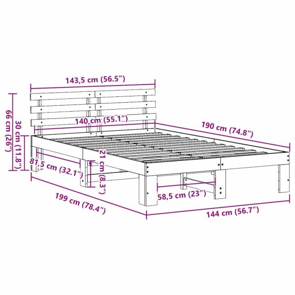 Рамка за легло Естествен 140 x 190 cm Солидно борово дърво