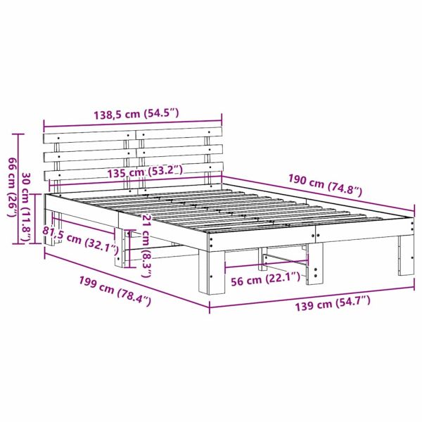 Рамка за легло с таблото Бяло 135 x 190 cm Солидно борово дърво