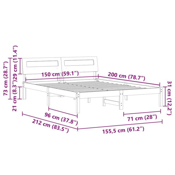 Рамка за легло с таблото Кафяво с восъчно покритие 150 x 200 cm