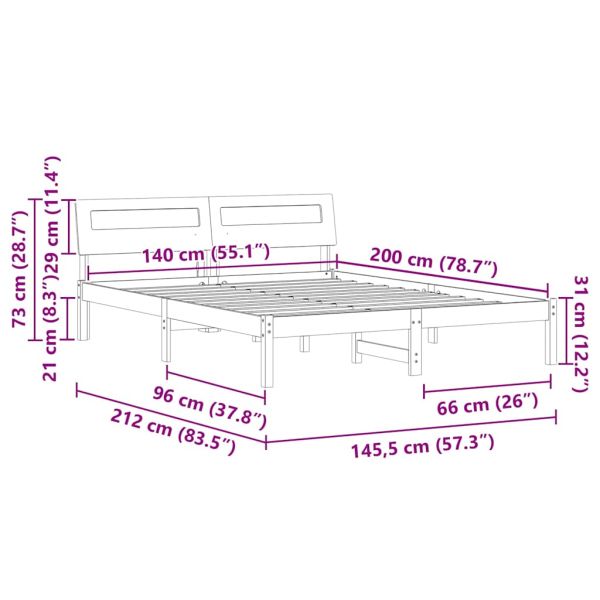 Рамка за легло с таблото Кафяво с восъчно покритие 140 x 200 cm