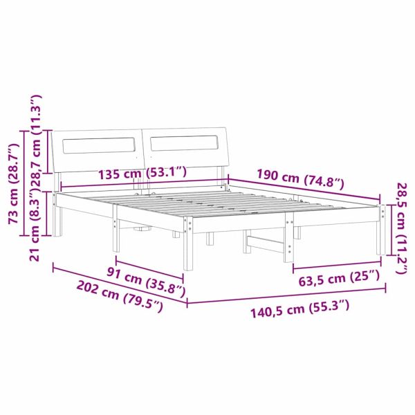 Рамка за легло с таблото Кафяво с восъчно покритие 135 x 190 cm