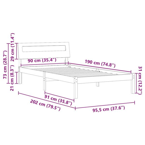 Рамка за легло Кафяво 90 x 190 cm Солидно борово дърво