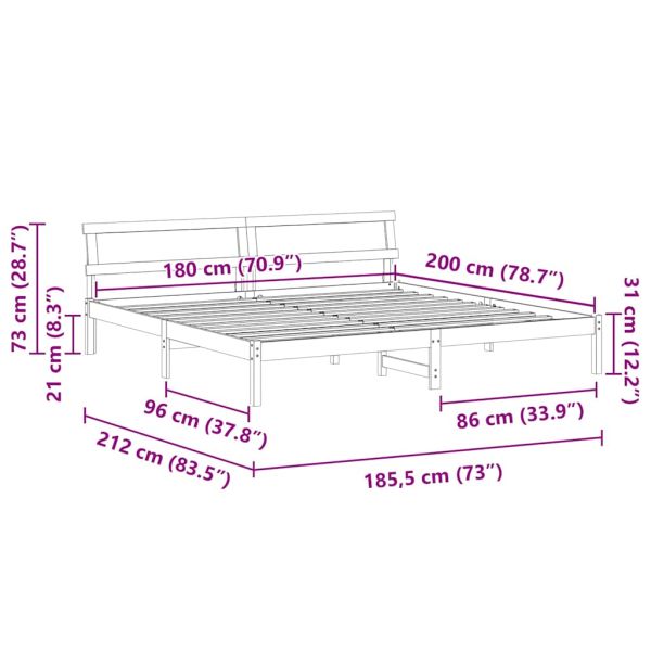 Рамка за легло с таблото Кафяво с восъчно покритие 180 x 200 cm
