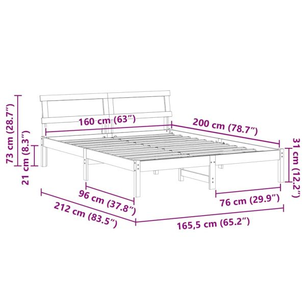 Рамка за легло Кафяво 160 x 200 cm Солидно борово дърво
