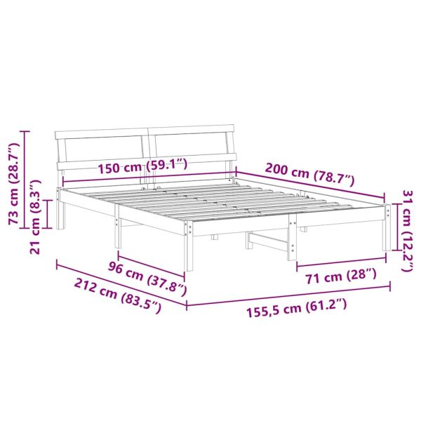 Рамка за легло с таблото Бяло 150 x 200 cm Солидно борово дърво