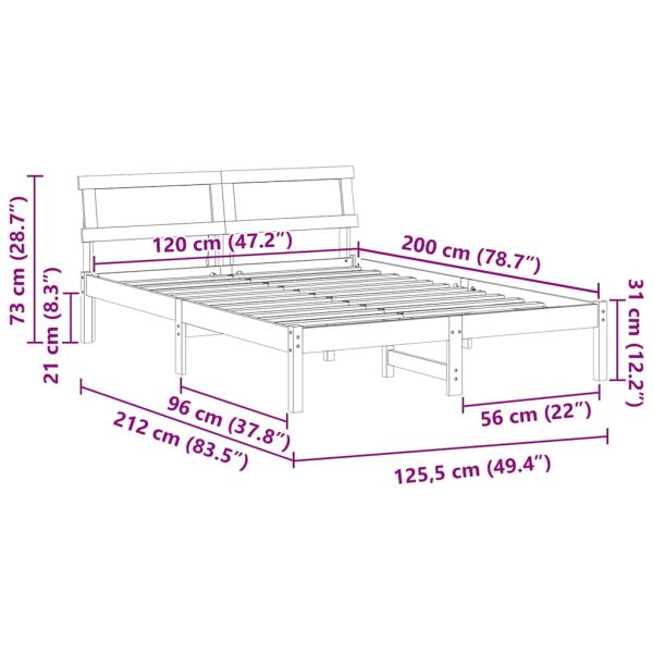 Рамка за легло Кафяво 120 x 200 cm Солидно борово дърво