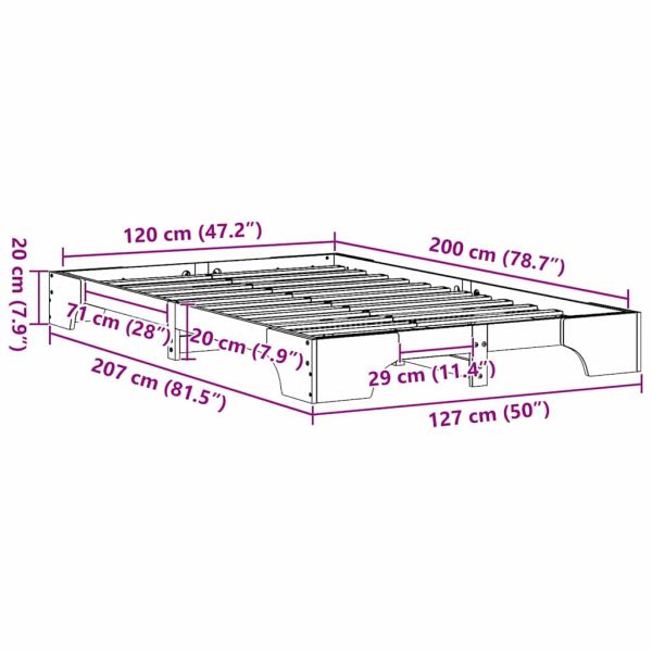 Рамка за легло Бяло 120 x 200 cm Солидно борово дърво