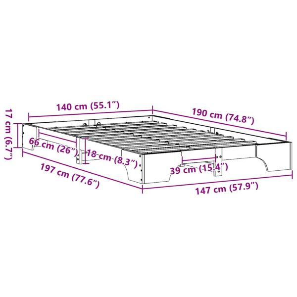 Рамка за легло Бяло 140 x 190 cm Солидно борово дърво