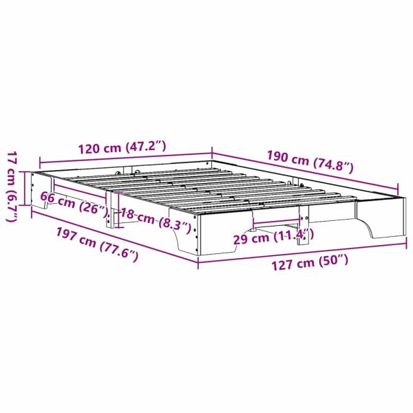 Рамка за легло Кафяво с восъчно покритие 120 x 190 cm