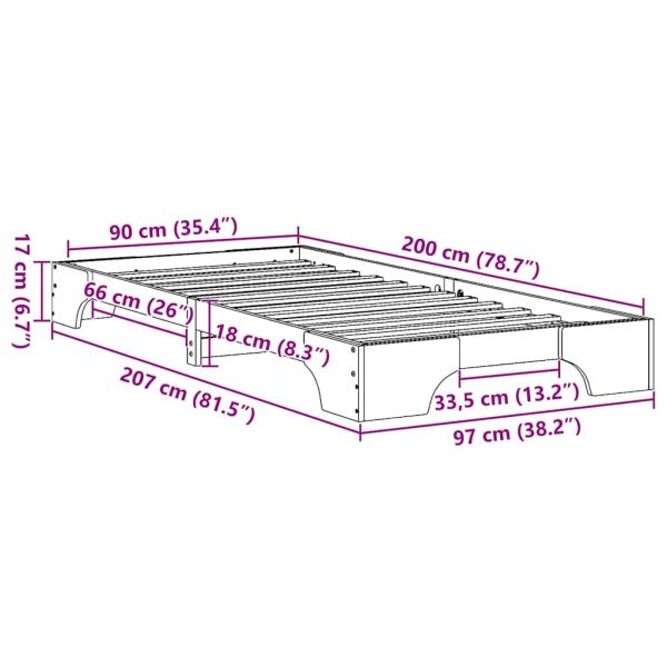 Рамка за легло Кафяво с восъчно покритие 90 x 200 cm