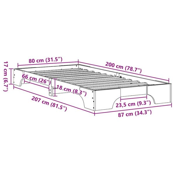 Рамка за легло Кафяво с восъчно покритие 80 x 200 cm