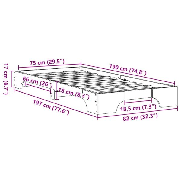 Рамка за легло Кафяво с восъчно покритие 75 x 190 cm